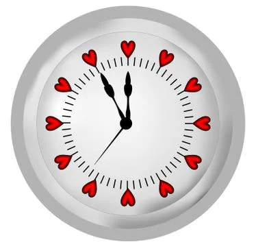 Clock with hearts on the clock face Stock Illustration