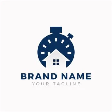 Clock with house logo design, Stop watch vector logo. Time and alarm vecto... Stock Photos
