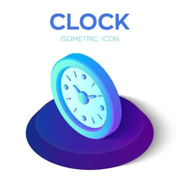 Clock Icon. 3D Isometric Clock sign. Time symbol. Created For Mobile, Web, De Illustrazione stock
