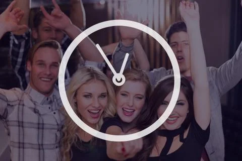 Clock icon against party background Stock Photos