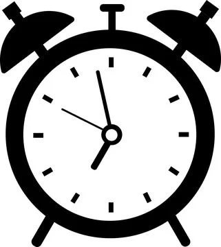 The clock icon with an alarm clock, a black silhouette. Stock Illustration