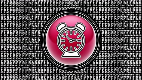 Clock icon. Binary code ( array of bits ) in the screen. Looping footage. 動画素材 123792735