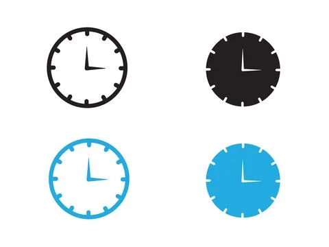 Clock icon black and white vector outline sign Illustrazione stock
