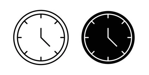 Clock icon in black and white. vector icon pack for websites Illustrazione stock