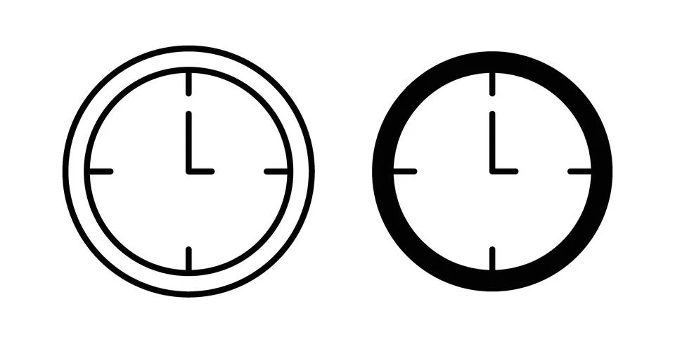 Clock icon black vector isolated on white Illustrazione stock