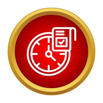 Clock icon with checklist showing completed task on red background Stock Illustration