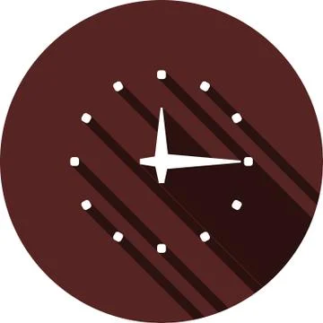 Clock icon on a circle of maroon color, vector image Stock Illustration