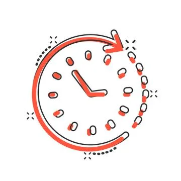 Clock icon in comic style. Watch cartoon vector illustration on white isolate Ilustración de archivo