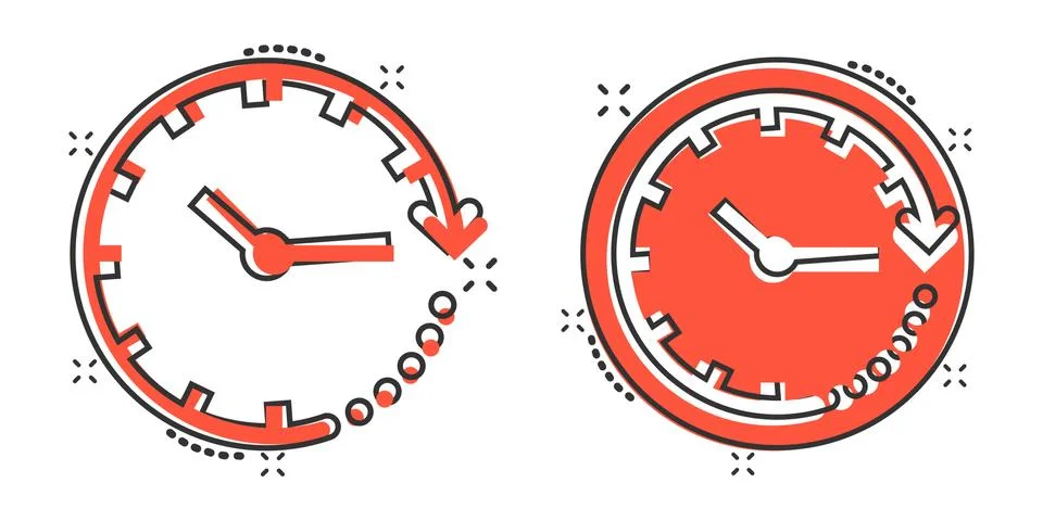 Clock icon in comic style. Watch cartoon vector illustration on white isolate Ilustración de archivo