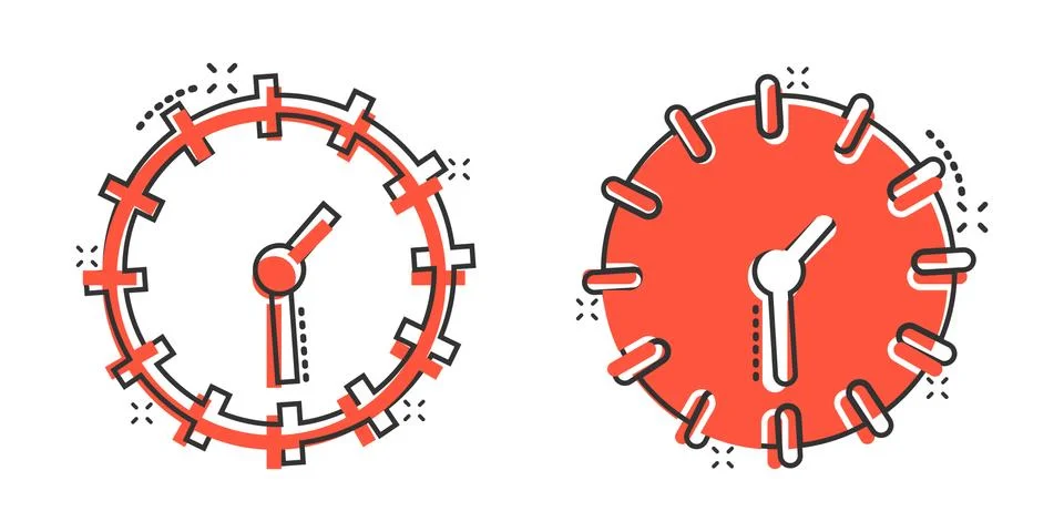 Clock icon in comic style. Watch cartoon vector illustration on white isolate Illustrazione stock