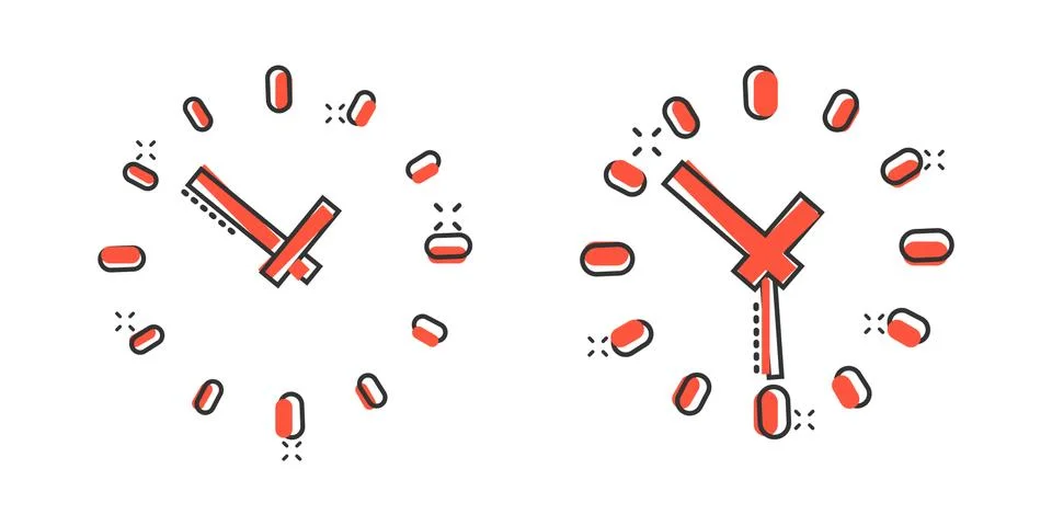 Clock icon in comic style. Watch cartoon vector illustration on white isolate Illustrazione stock