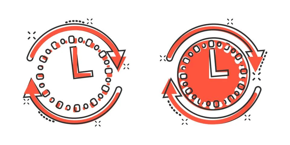 Clock icon in comic style. Watch cartoon vector illustration on white isolate Ilustración de archivo