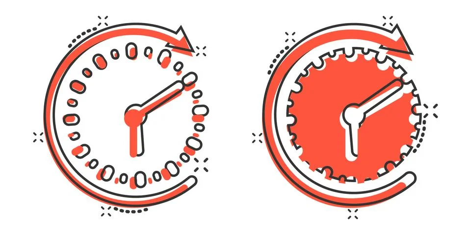 Clock icon in comic style. Watch cartoon vector illustration on white isolate Illustrazione stock