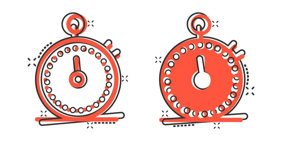Clock icon in comic style. Watch cartoon vector illustration on white isolate 库存插图