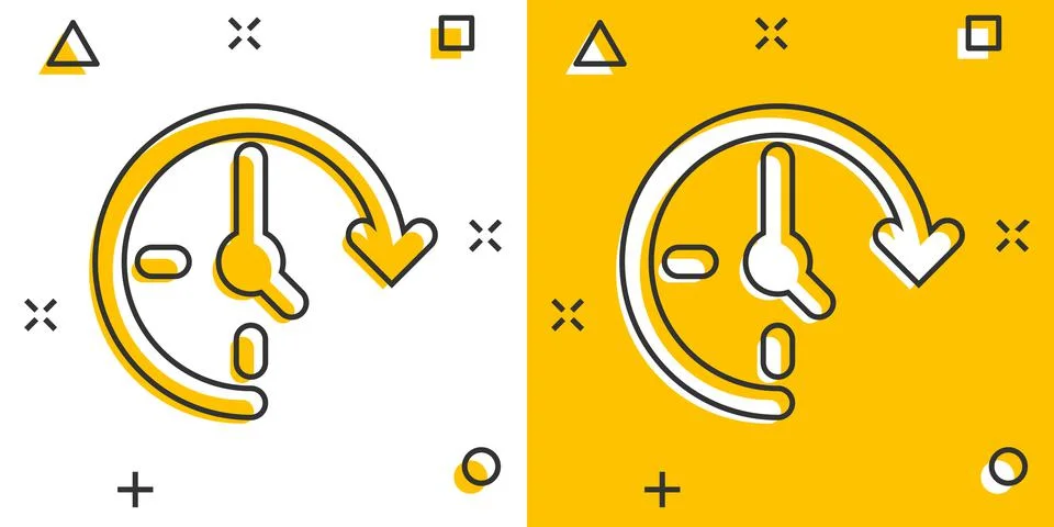 Clock icon in comic style. Watch cartoon vector illustration on white isolate Stock Illustration