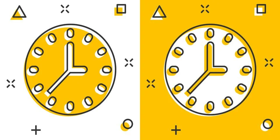 Clock icon in comic style. Watch cartoon vector illustration on white isolate 库存插图