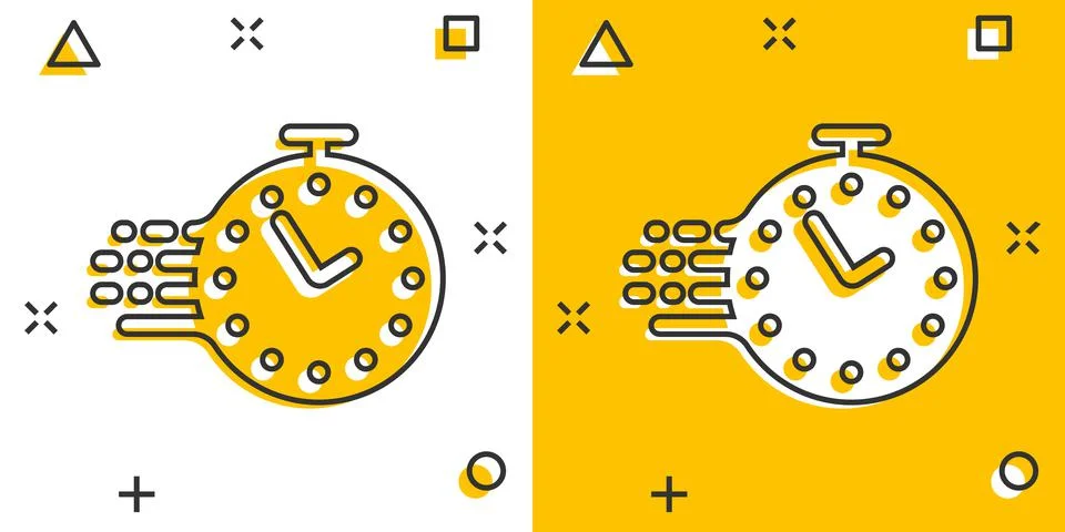 Clock icon in comic style. Watch cartoon vector illustration on white isolate Ilustración de archivo