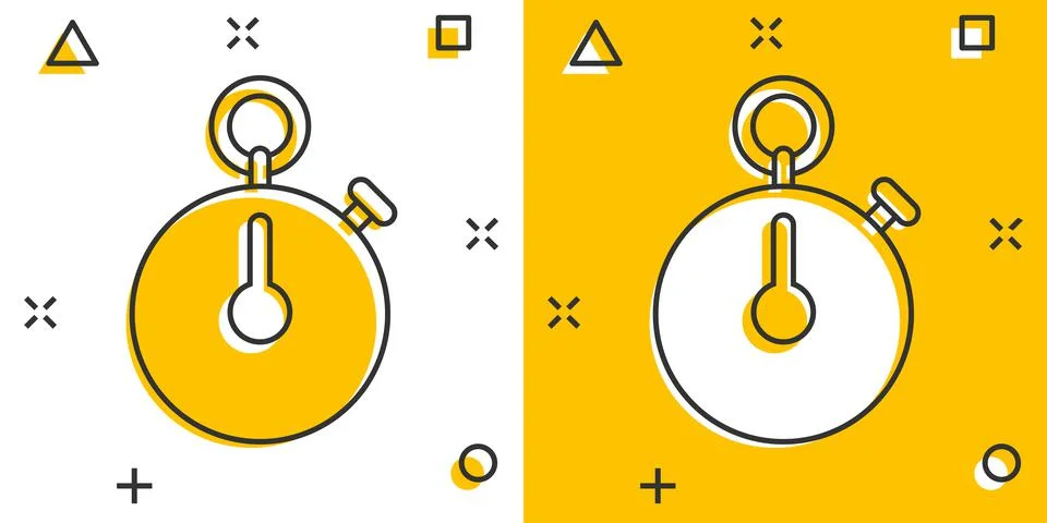 Clock icon in comic style. Watch cartoon vector illustration on white isolate 库存插图