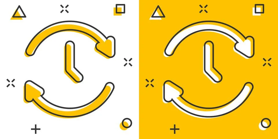 Clock icon in comic style. Watch cartoon vector illustration on white isolate 库存插图