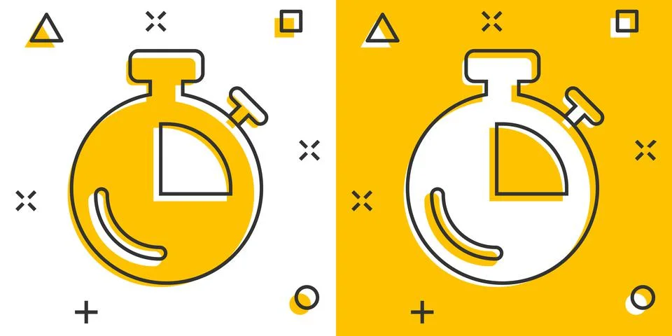 Clock icon in comic style. Watch cartoon vector illustration on white isolate Ilustración de archivo