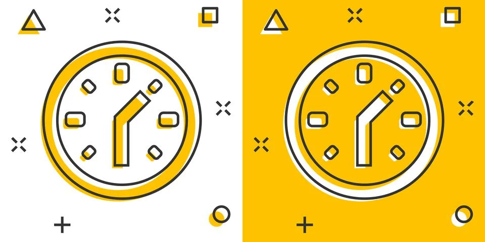 Clock icon in comic style. Watch cartoon vector illustration on white isolate Ilustración de archivo