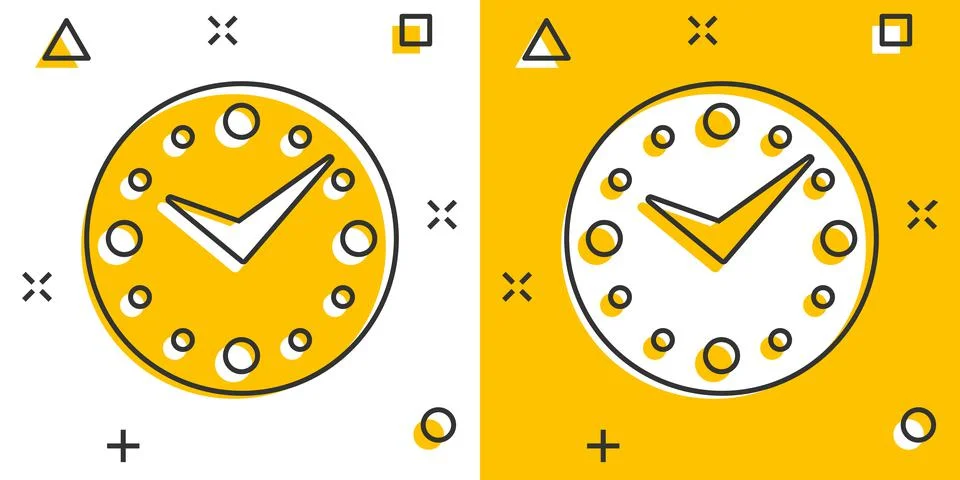 Clock icon in comic style. Watch cartoon vector illustration on white isolate Ilustración de archivo