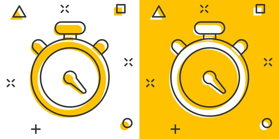 Clock icon in comic style. Watch cartoon vector illustration on white isolate Illustrazione stock