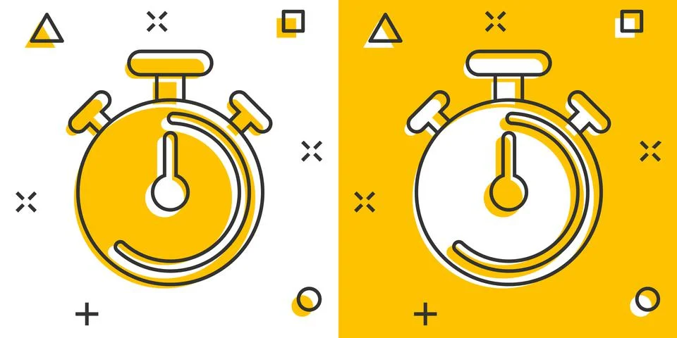 Clock icon in comic style. Watch cartoon vector illustration on white isolate Ilustración de archivo