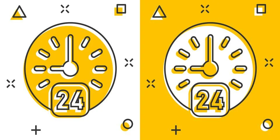 Clock icon in comic style. Watch cartoon vector illustration on white isolate Stock Illustration