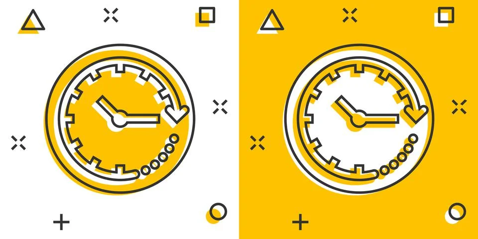 Clock icon in comic style. Watch cartoon vector illustration on white isolate Stockillustratie