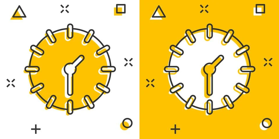 Clock icon in comic style. Watch cartoon vector illustration on white isolate Stock Illustration