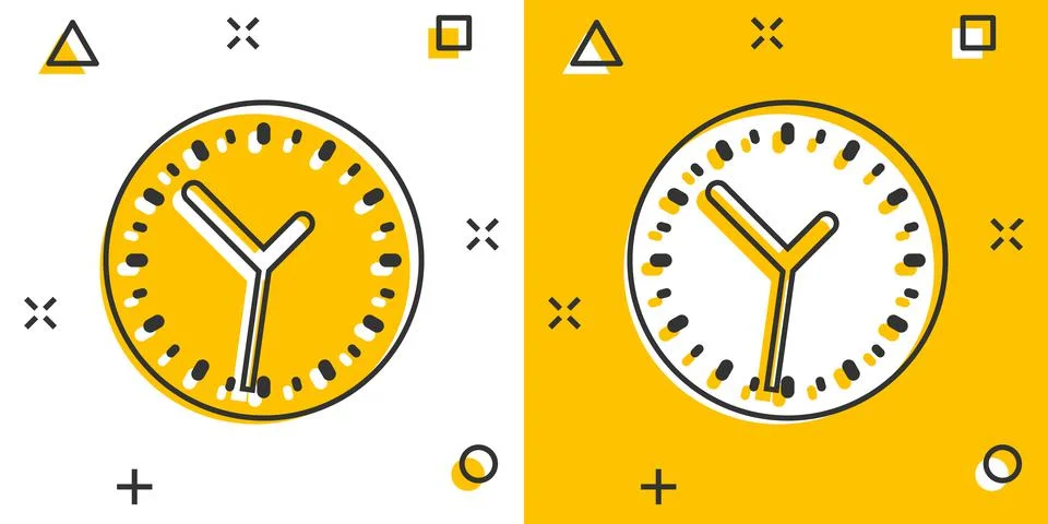 Clock icon in comic style. Watch cartoon vector illustration on white isolate Stock Illustration