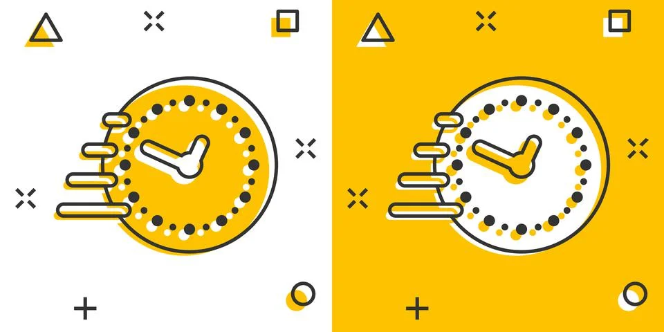 Clock icon in comic style. Watch cartoon vector illustration on white isolate Illustrazione stock