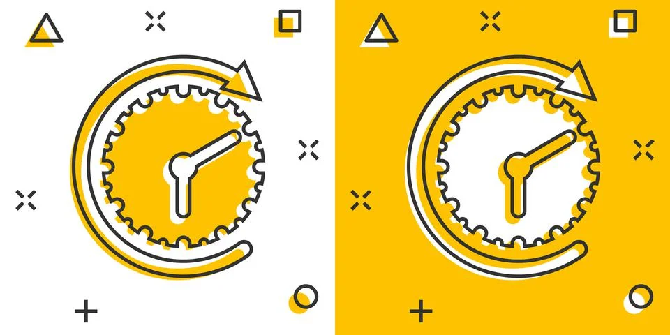 Clock icon in comic style. Watch cartoon vector illustration on white isolate Stockillustratie