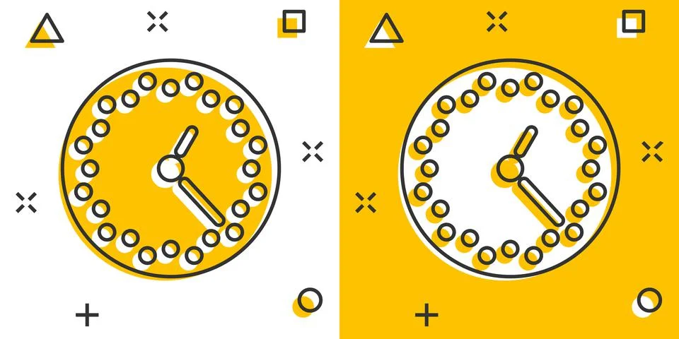 Clock icon in comic style. Watch cartoon vector illustration on white isolate Stockillustratie