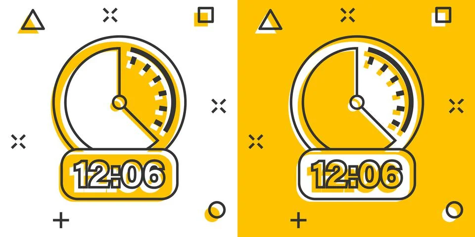Clock icon in comic style. Watch cartoon vector illustration on white isolate Illustrazione stock