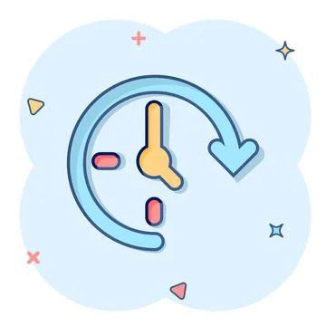 Clock icon in comic style. Watch cartoon vector illustration on white isolate Stockillustratie