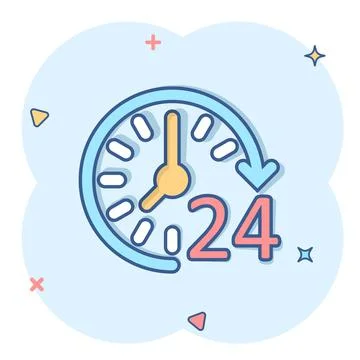 Clock icon in comic style. Watch cartoon vector illustration on white isolate Ilustración de archivo