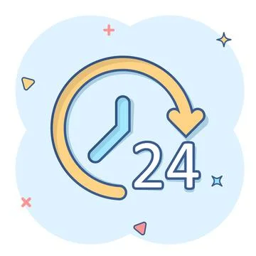 Clock icon in comic style. Watch cartoon vector illustration on white isolate Ilustración de archivo