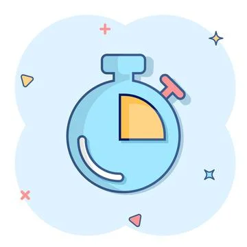 Clock icon in comic style. Watch cartoon vector illustration on white isolate 库存插图