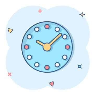 Clock icon in comic style. Watch cartoon vector illustration on white isolate Ilustración de archivo