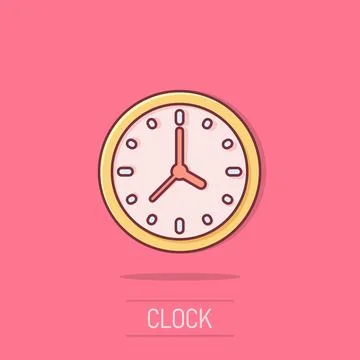 Clock icon in comic style. Watch cartoon vector illustration on isolated ba.. Ilustración de archivo