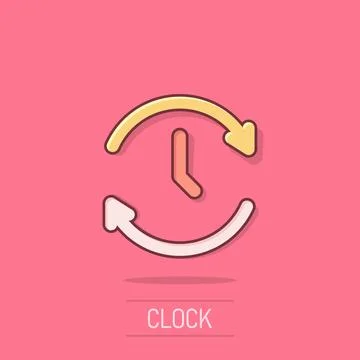 Clock icon in comic style. Watch cartoon vector illustration on isolated ba.. Illustrazione stock