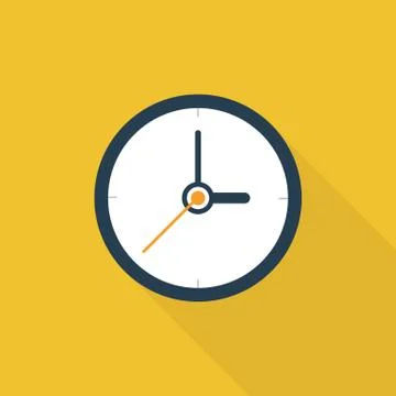 Clock icon , Flat design style, vector illustration. long shadow icon. Stock Illustration