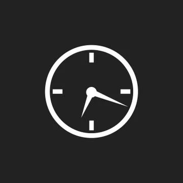 Clock icon, flat design. Vector illustration on black background Stock Illustration