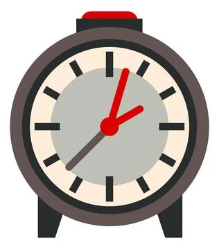 Clock icon. Flat round timepiece with red button on top 스톡 일러스트