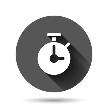 Clock icon in flat style. Watch vector illustration on black round background Stock Illustration