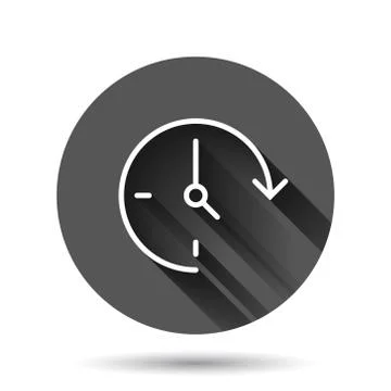 Clock icon in flat style. Watch vector illustration on black round background Stock Illustration
