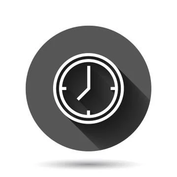 Clock icon in flat style. Watch vector illustration on black round background Stock Illustration