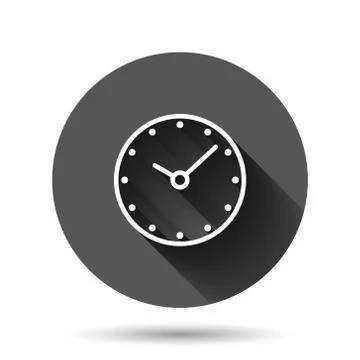 Clock icon in flat style. Watch vector illustration on black round background 스톡 일러스트